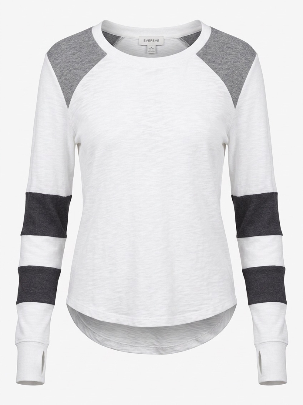 Evereve White Long-Sleeve Raglan Top with Charcoal Accents